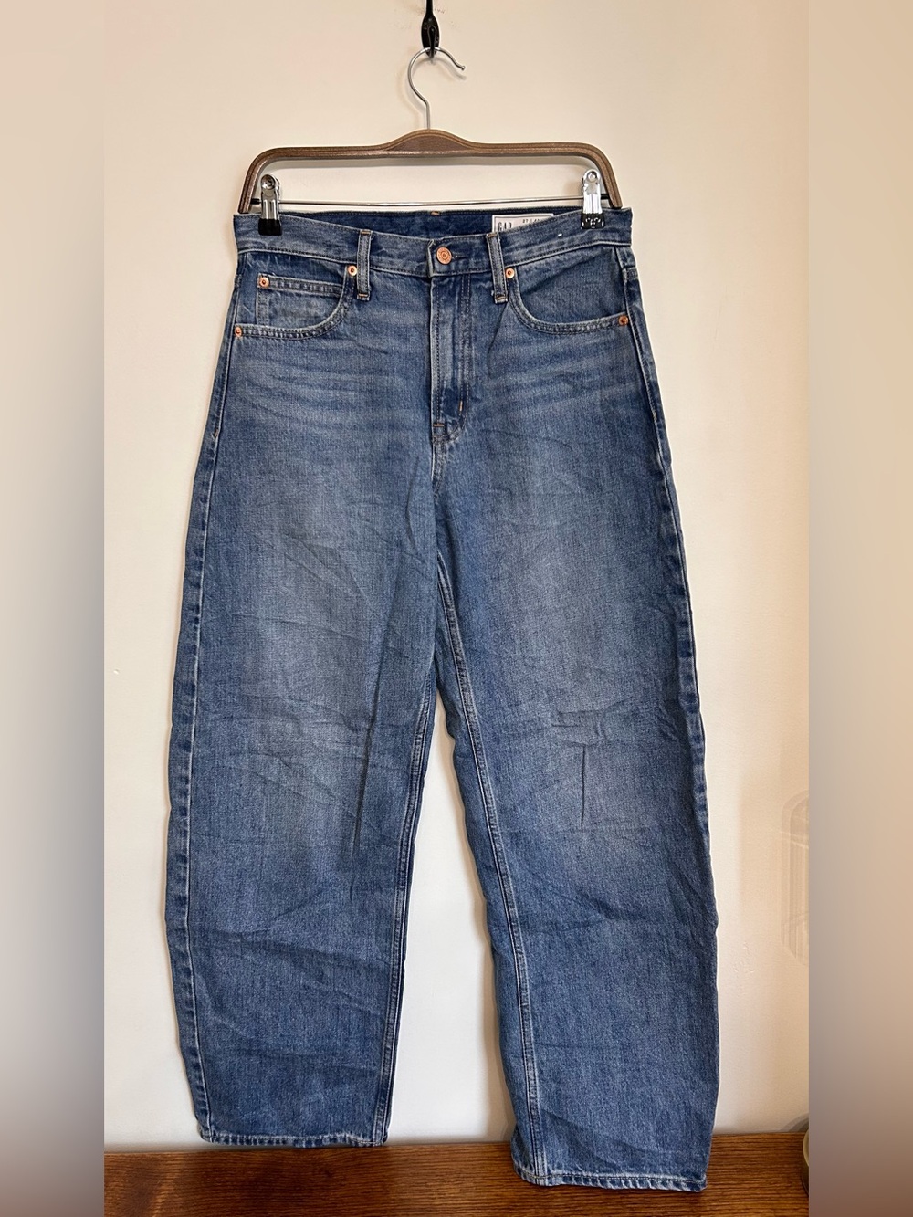 GAP BARREL HIGH RISE MID WASH DENIM JEANS 100% COTTON